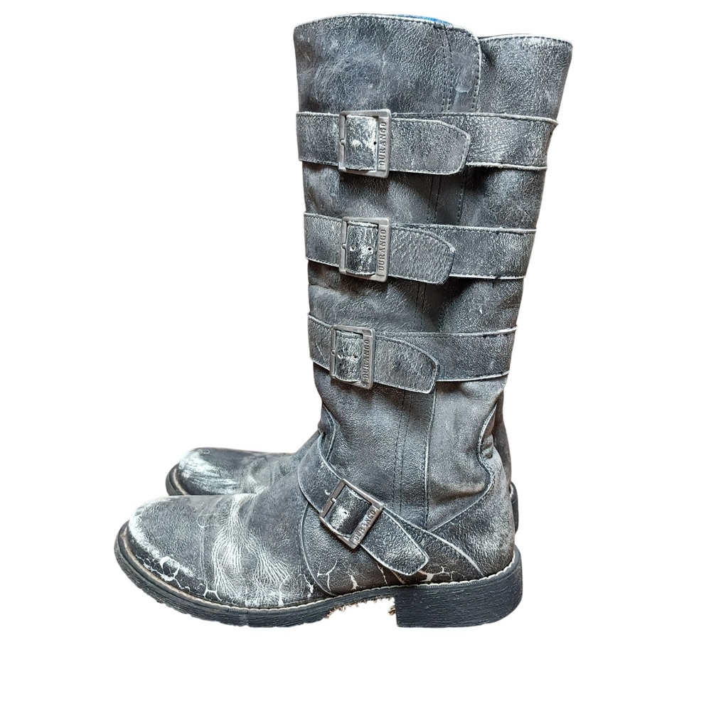 Durango Westin Women factory Distress Grey Leather Buckle Strap Tall Moto Boots
